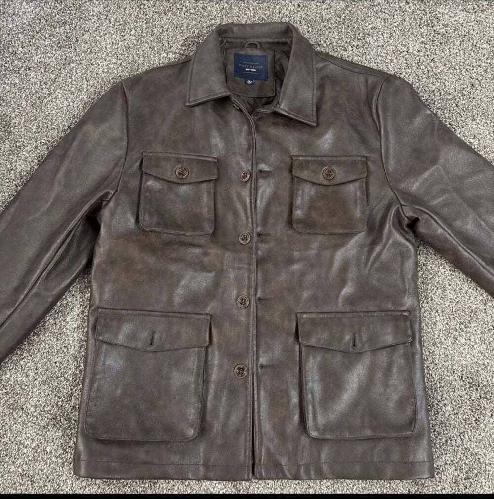 Marc Asher New York Men's Brown Faux Leather Safari Field Jacket Size L